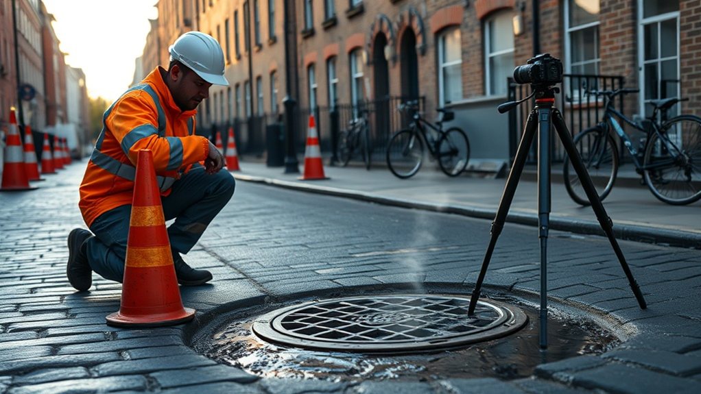 Engineer carrying out water mains leak detection in East Dulwich